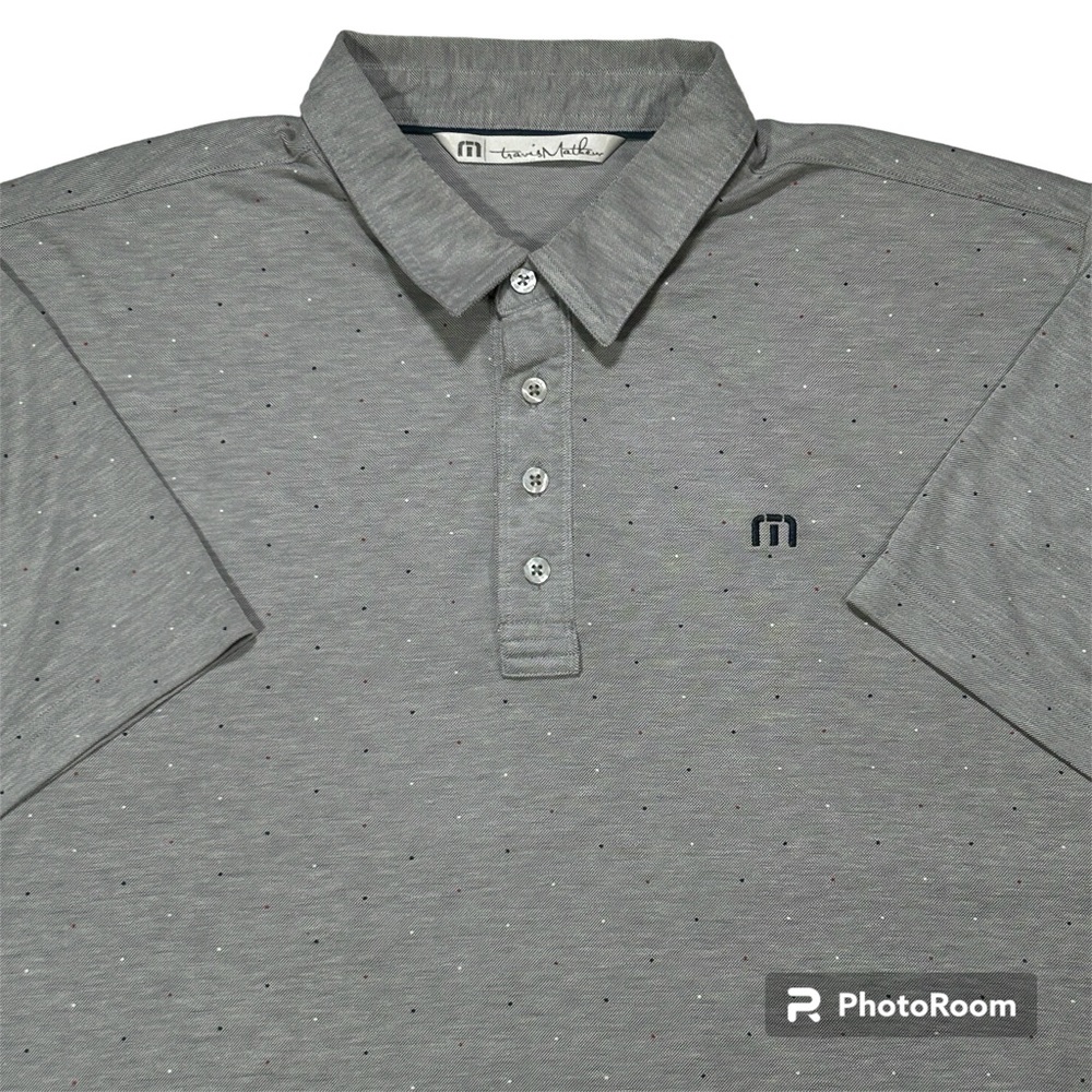 Travis Mathew Polo Shirt Mens Extra Large Gray Golf Casual Preppy Polka Dot Mens